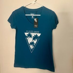 NWT Ladies Fiji V-Neck Tee “Fiji Islands” Palm Tree 100% Cotton